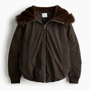 H&M Dark Brown Padded Jacket with Faux Fur
